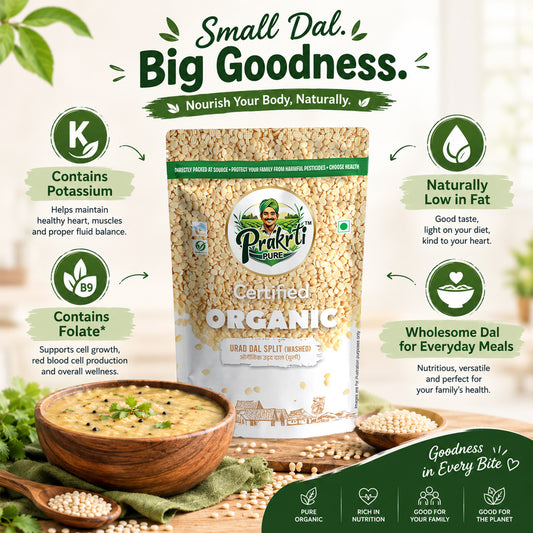 Prakrti Pure Organic Urad Dal Dhuli | Split Black Gram | Plant Protein