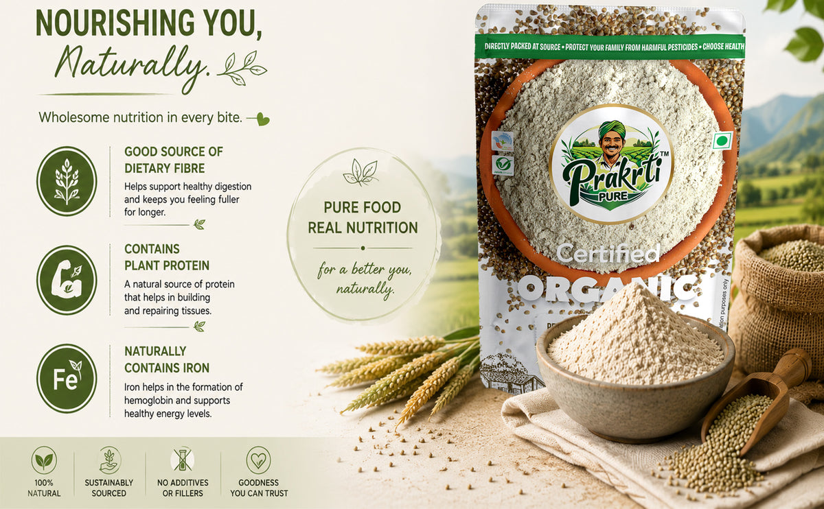 Prakrti Pure Organic Bajra Atta | Pearl Millet Flour | Dietary Fiber