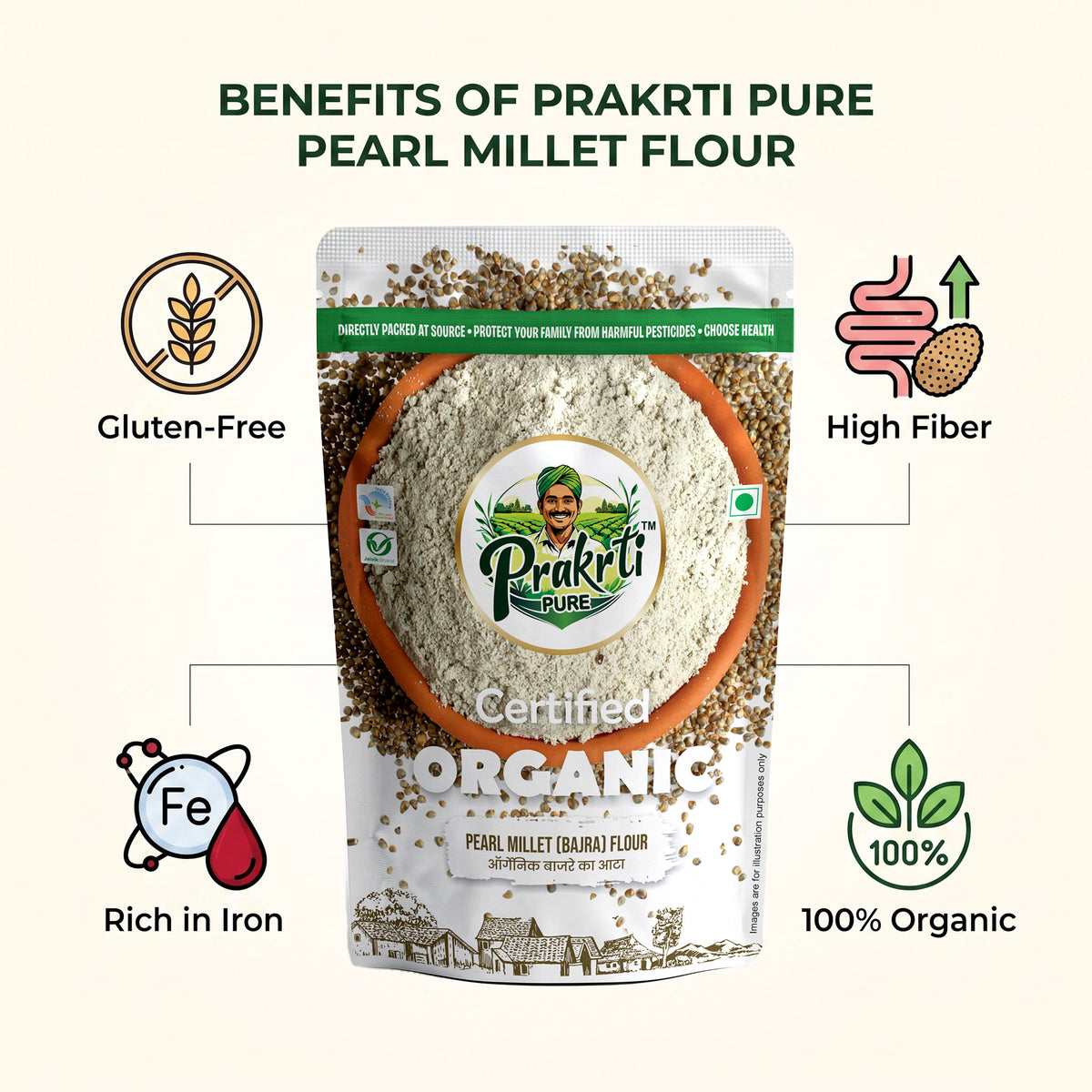 Prakrti Pure Organic Bajra Atta | Pearl Millet Flour | Dietary Fiber