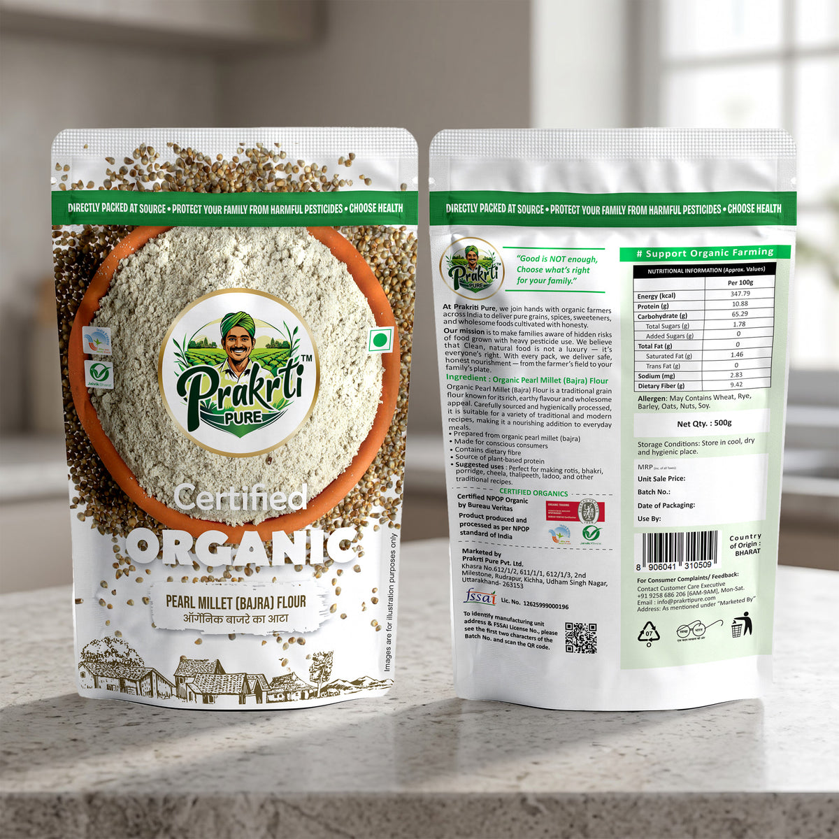 Prakrti Pure Organic Bajra Atta | Pearl Millet Flour | Dietary Fiber