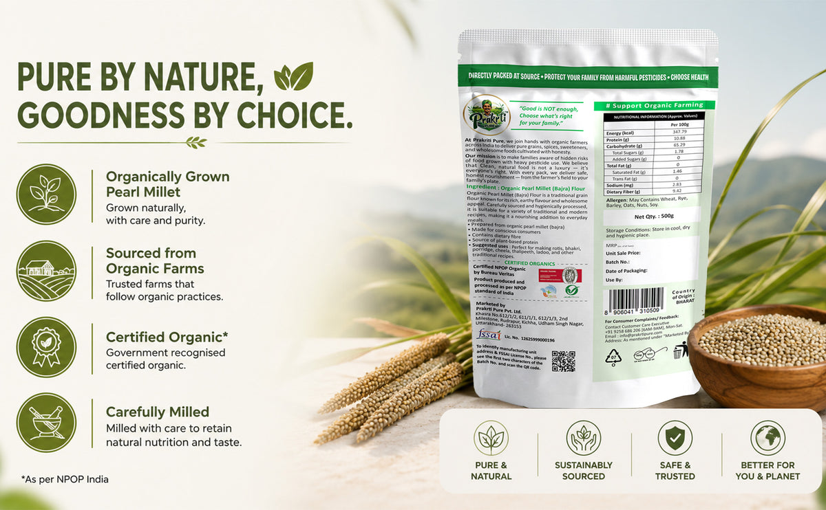 Prakrti Pure Organic Bajra Atta | Pearl Millet Flour | Dietary Fiber