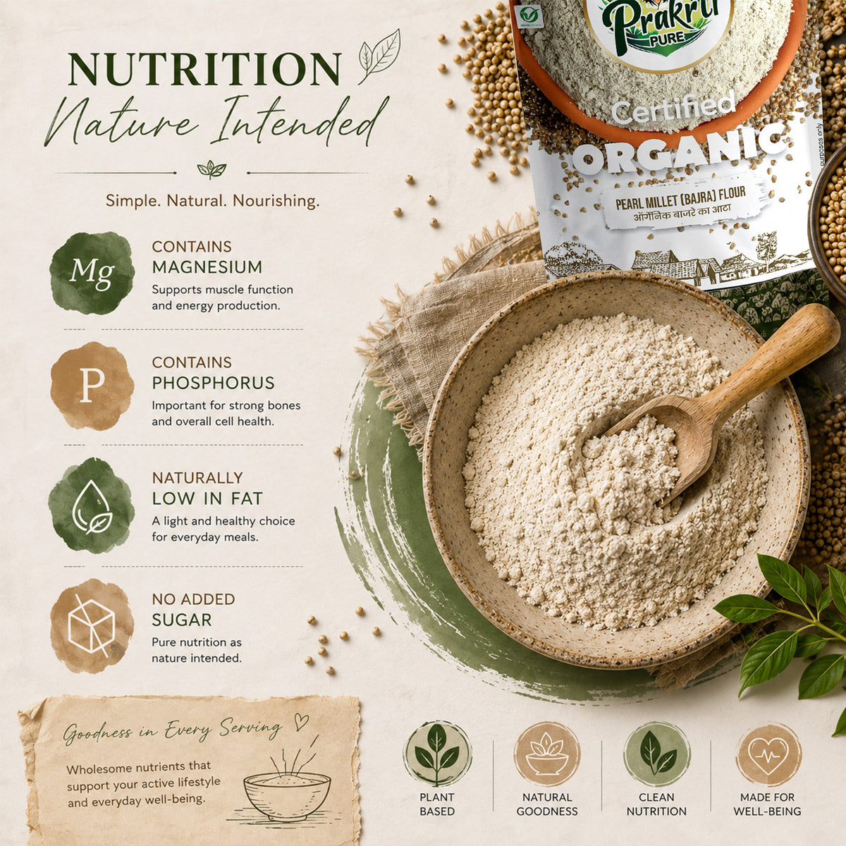 Prakrti Pure Organic Bajra Atta | Pearl Millet Flour | Dietary Fiber