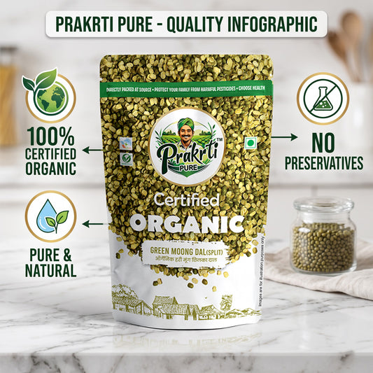 Prakrti Pure Organic Moong Dal Chilka | Split Green Gram | Dietary Fiber
