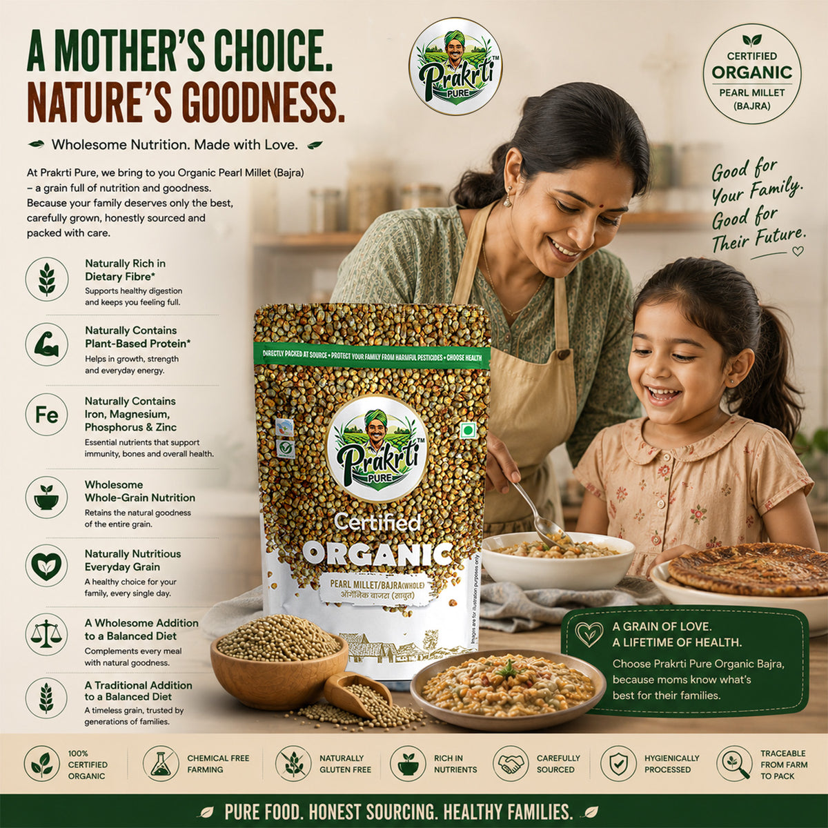 Prakrti Pure Organic Bajra | Whole Pearl Millet | Dietary Fiber