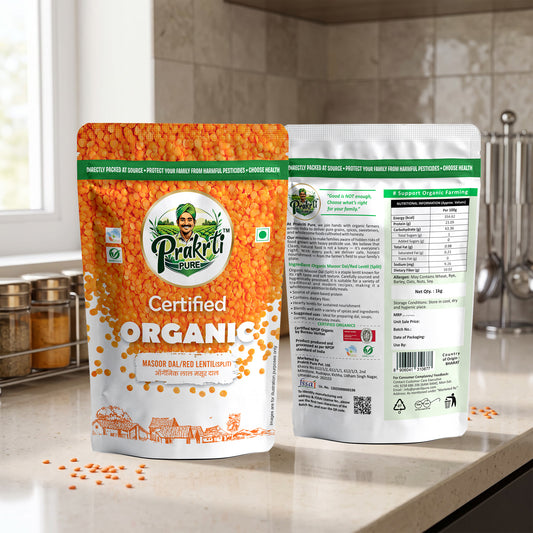 Prakrti Pure Organic Masoor Dal | Split Red Lentils | Plant Protein