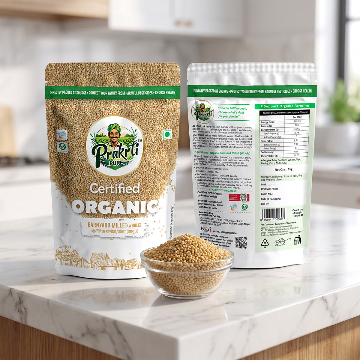 Prakrti Pure Organic Barnyard Millet | Jhangora | Dietary Fiber